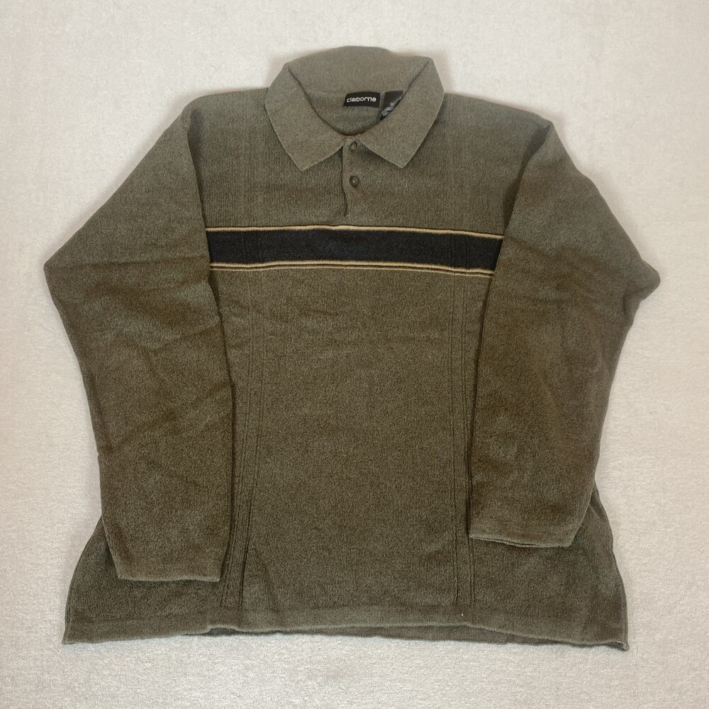 Vintage Y2k Claiborne Brown Cotton Striped Polo Long Sleeve Sweater Medium